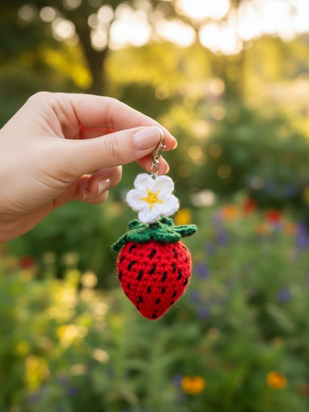 Strawberry Crochet Keychain & Bag Charm — Handmade Cottagecore Accessory